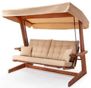 Casa Padrino Luxury Hollywood Swing Beige / Brown - Weatherproof Garden Swing with Sun Roof - Garden Furniture - Patio Furniture - Luxury Furniture - Luxury garden furnishings