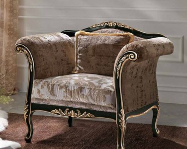 Casa Padrino fauteuil baroque de luxe marron / gris / noir / or - Fauteuil de salon style baroque - Mobilier baroque - Mobilier baroque de salon et d'hôtel - Qualité de luxe - Fabriqué en Italie