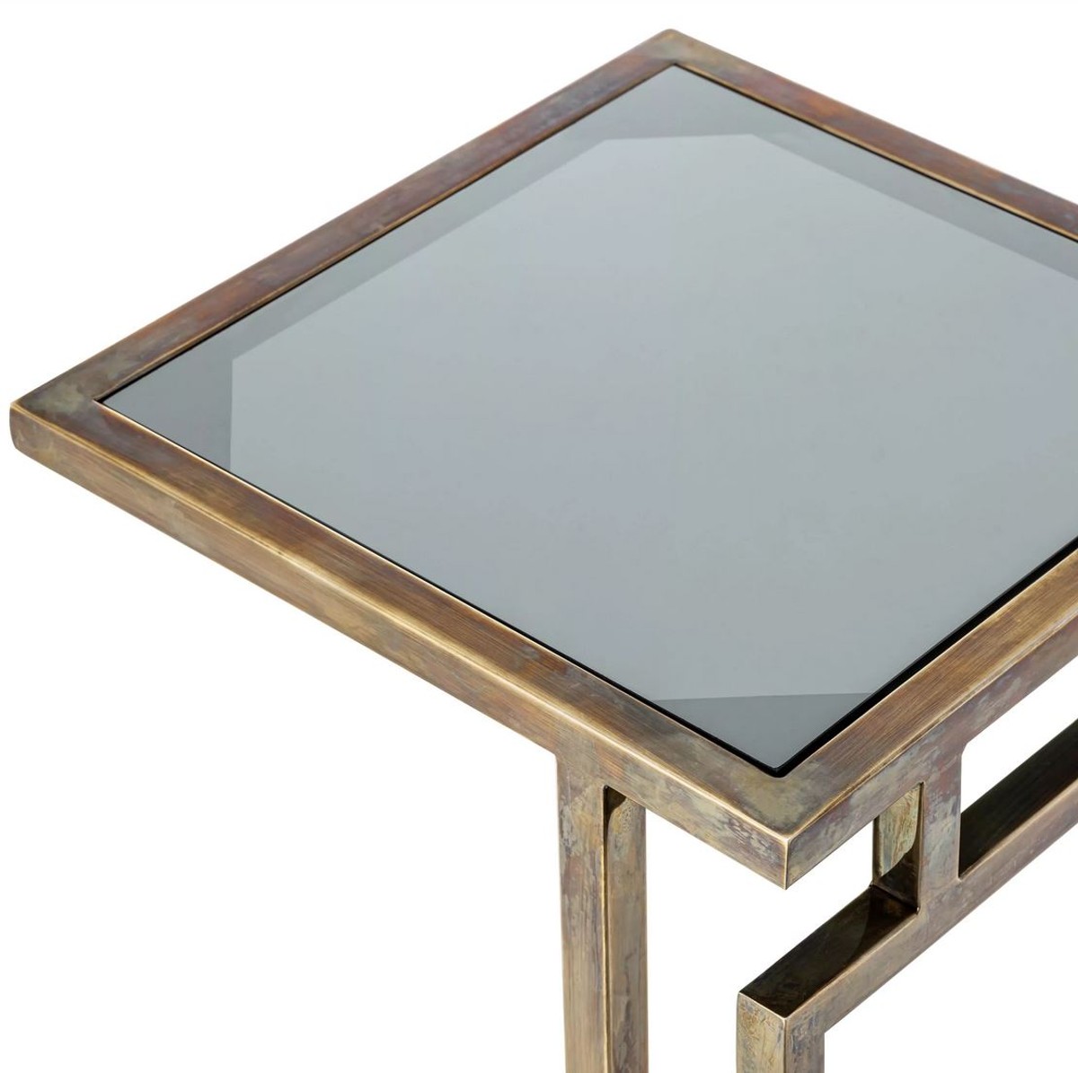 Luxus Edelstahl Beistelltisch mit Glasplatte Vintage Messing Grau Luxury Stainless Steel Side Table with Glass Top Vintage Brass Gray