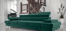 Casa Padrino canapé de luxe en velours vert / argent 305 x 97 x H. 74-95 cm - Canapé de salon avec appuie tête réglables - Meuble de salon - Meuble de luxe - Ameublement de luxe Casa Padrino canapé de luxe en velours vert / argent 305 x 97 x H. 74-95 cm - Canapé de salon avec appuie tête réglables - Meuble de salon - Meuble de luxe - Ameublement de luxe