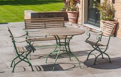 Casa Padrino luxury Art Nouveau garden furniture set natural / green - 1 Garden Table & 1 Garden Bench & 2 Garden Chairs - Garden furniture - Terrace furniture - Gastronomy furniture