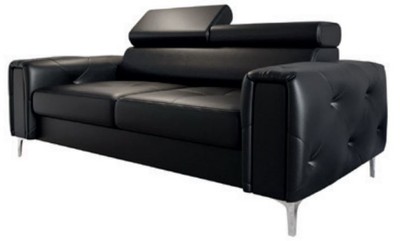 Casa Padrino Sofá de Cuero de Lujo Negro / Plata 185 x 97 x A. 78-99 cm - Sofá de Salón de Cuero Natural con Reposacabezas Regulables - Muebles de Salón - Muebles de Cuero - Muebles de Lujo