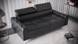 Luxus Leder Naturleder Wohnzimmer Sofa Schwarz Silber Luxury Leather Natural Leather Living Room Sofa Black Silver