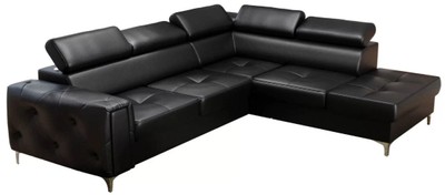 Casa Padrino canapé d'angle en cuir de luxe noir / argent 255 x 225 x H. 78-99 cm - Canapé de salon en cuir naturel avec appuie tête réglables - Meubles de salon - Meubles en cuir - Meubles de luxe