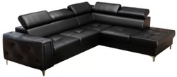 Casa Padrino sofá esquinero de cuero de lujo negro / plata 255 x 225 x A. 78-99 cm - Sofá de salón de cuero natural con reposacabezas ajustables - Muebles de salón de cuero - Muebles de lujo