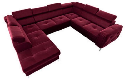 Casa Padrino paysage résidentiel en velours de luxe bordeaux rouge / argent 350 x 255 x H. 78-99 cm - Canapé en forme de u avec appuie tête réglables - Meuble de salon - Meuble de luxe