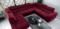 Casa Padrino paysage résidentiel en velours de luxe bordeaux rouge / argent 350 x 255 x H. 78-99 cm - Canapé en forme de u avec appuie tête réglables - Meuble de salon - Meuble de luxe