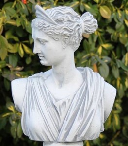 Casa Padrino busto de decoración de jardín Art Nouveau dama blanco / gris 25 x 13 x A. 32 cm - Escultura de piedra de decoración de jardín - Accesorios de Decoración de Jardín Barrocos y Art Nouveau