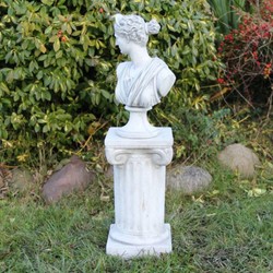 Casa Padrino Art Nouveau Garden Deco Bust Lady White / Gray 25 x 13 x H. 32 cm - Garden Deco Stone Sculpture - Baroque & Art Nouveau Garden Decoration Accessories