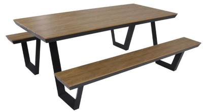 Casa Padrino Luxus Gartentisch mit integrierten Sitzbänken Braun / Anthrazit 200 x H. 75 cm - Picknick Möbel - Garten Möbel - Terrassen Möbel - Gastronomie Möbel - Outdoor Möbel - Luxus Möbel