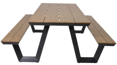 Casa Padrino Luxus Gartentisch mit integrierten Sitzbänken Braun / Anthrazit 200 x H. 75 cm - Picknick Möbel - Garten Möbel - Terrassen Möbel - Gastronomie Möbel - Outdoor Möbel - Luxus Möbel
