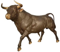 Casa Padrino luxury bronze decorative sculpture bull 295 x 86 x H. 160 cm - Huge bronze sculpture - Life size animal figure - XXL bronze bull figure - XXL garden sculpture - Garden decoration