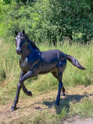 Casa Padrino escultura decorativa de bronce de lujo caballo 188 x 64 x A. 157 cm - Enorme escultura de bronce - Figura animal tamaño natural - Figura de bronce XXL - Escultura de jardín XXL