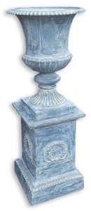 Casa Padrino vase baroque avec colonne bleu H. 138 cm - Magnifique vase fleuri en fonte avec piédestal - Décoration de jardin et terrasse baroque - Accessoires de décoration baroque