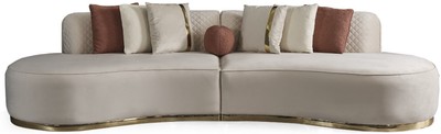 Casa Padrino canapé 4 places de luxe crème / or 330 x 120 x H. 76 cm - Canapé de salon avec tissu en velours fin - Meuble de salon - Meuble de luxe - Ameublement de salon - Ameublement de luxe