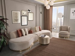 Luxus Designer Wohnzimmer Samt Sofa Creme Gold Luxury Designer Living Room Velvet Sofa Cream Gold