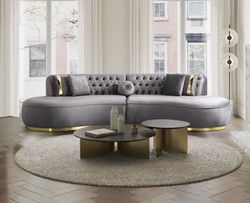 Casa Padrino canapé 4 places de luxe gris / or 330 x 120 x H. 76 cm - Canapé de salon avec tissu en velours fin - Meuble de salon - Meuble de luxe - Ameublement de salon - Ameublement de luxe