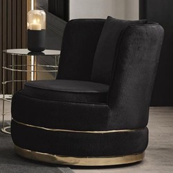 Casa Padrino sillón giratorio de lujo negro / oro 80 x 85 x A. 81 cm - Sillón de salón con terciopelo fino - Muebles de salón - Muebles de lujo - Interiores de salón - Interiores de lujo