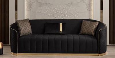 Casa Padrino luxury 3 seater sofa black / gold 240 x 95 x H. 74 cm - Living room sofa with fine velvet - Living room furniture - Luxury furniture - Living room furnishings - Luxury furnishings