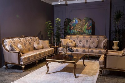Casa Padrino ensemble de salon baroque de luxe gris / marron / or - 2 Canapés Baroques & 2 Fauteuils Baroques & 1 Table Basse Baroque - Meuble de salon de style baroque - Meuble baroque