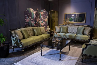 Casa Padrino ensemble de salon baroque de luxe vert / noir / or - 2 Canapés Baroques & 2 Fauteuils Baroques & 1 Table Basse Baroque - Meuble de salon de style baroque - Meuble baroque