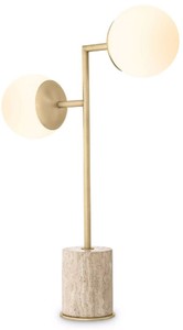 Casa Padrino luxury table lamp travertine / antique brass / white 51 x H. 70 cm - Desk lamp with travertine base and glass lampshades - Luxury lighting - Luxury furniture - Luxury interior