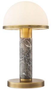 Casa Padrino luxury table lamp gray / antique brass / white Ø 21 x H. 41 cm - Desk lamp with high quality marble and glass lampshade - Luxury lighting - Luxury furniture - Luxury interior