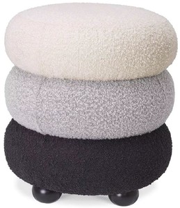 Casa Padrino tabouret de luxe crème / gris / noir Ø 43 x H. 49,5 cm - Tabouret de salon rond - Tabouret rond tapissé - Mobilier de salon - Mobilier de luxe - Ameublement de luxe - De luxe meuble