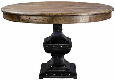 Casa Padrino Landhausstil Esstisch Braun / Schwarz Ø 123 x H. 78 cm - Runder Massivholz Küchentisch - Esszimmer Möbel - Massivholz Möbel - Landhausstil Möbel - Landhausstil Einrichtung