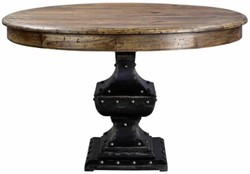 Casa Padrino tavolo da pranzo in stile country marrone / nero Ø 123 x A. 78 cm - Tavolo da cucina rotondo in legno massello - Mobili sala da pranzo - Mobili legno massello - Mobili stile country