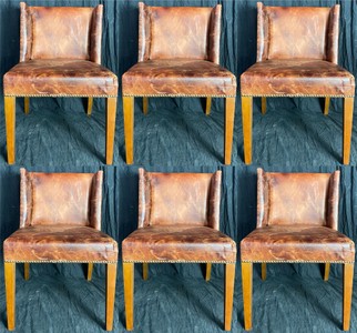 Casa Padrino conjunto de sillas de comedor de cuero de lujo marrón vintage / marrón claro 56 x 52 x A. 81 cm - Conjunto de 6 sillas de cocina de cuero genuino - Muebles de comedor de cuero de lujo