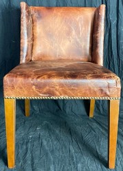 Casa Padrino conjunto de sillas de comedor de cuero de lujo marrón vintage / marrón claro 56 x 52 x A. 81 cm - Conjunto de 6 sillas de cocina de cuero genuino - Muebles de comedor de cuero de lujo