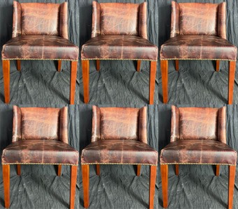 Casa Padrino conjunto de sillas de comedor de cuero de lujo marrón oscuro vintage / marrón 56 x 52 x A. 81 cm - Conjunto de 6 sillas de cocina de cuero genuino - Muebles de comedor de cuero de lujo