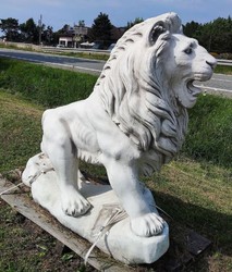 Casa Padrino sculpture décoration de jardin baroque XXL sculpture lion côté droit gris 186 x H. 150 cm - Immense décoration de jardin XXL figure - Accessoires de décoration de jardin style baroque