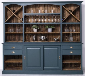 Landhausstil Massivholz Weinschrank Barschrank Blau Dunkelbraun Country Style Solid Wood Wine Cabinet Bar Cabinet Blue Dark Brown