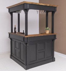Casa Padrino comptoir de bar de style campagnard noir / marron foncé 148 x 148 x H. 210 cm - Meuble de bar en bois massif - Meuble de bar de style campagnard - Ameublement de style campagnard