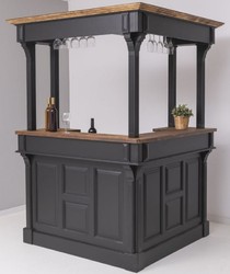 Casa Padrino comptoir de bar de style campagnard noir / marron foncé 148 x 148 x H. 210 cm - Meuble de bar en bois massif - Meuble de bar de style campagnard - Ameublement de style campagnard