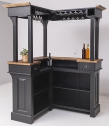 Casa Padrino comptoir de bar de style campagnard noir / marron foncé 148 x 148 x H. 210 cm - Meuble de bar en bois massif - Meuble de bar de style campagnard - Ameublement de style campagnard