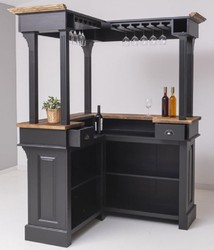 Casa Padrino comptoir de bar de style campagnard noir / marron foncé 148 x 148 x H. 210 cm - Meuble de bar en bois massif - Meuble de bar de style campagnard - Ameublement de style campagnard