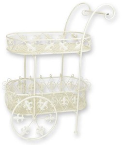Casa Padrino chariot à thé Art Nouveau blanc 81 x 51 x H. 102 cm - Elégant chariot de jardin en métal - Accessoires de jardin Baroque & Art Nouveau - Mobilier de jardin Art Nouveau