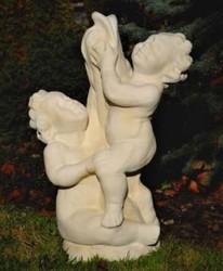 Casa Padrino Art Nouveau gargoyle sculpture children with fish sand H. 74 cm - Elegant gargoyle stone figure - Baroque & Art Nouveau Garden Decoration Accessories