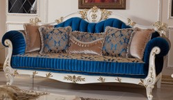 Casa Padrino set da soggiorno barocco di lusso blu / marrone / bianco / oro - 2 Divani Barocchi e 2 Poltrone Barocche e 1 Tavolo da Salotto Barocco - Mobili soggiorno stile barocco - Mobili barocchi