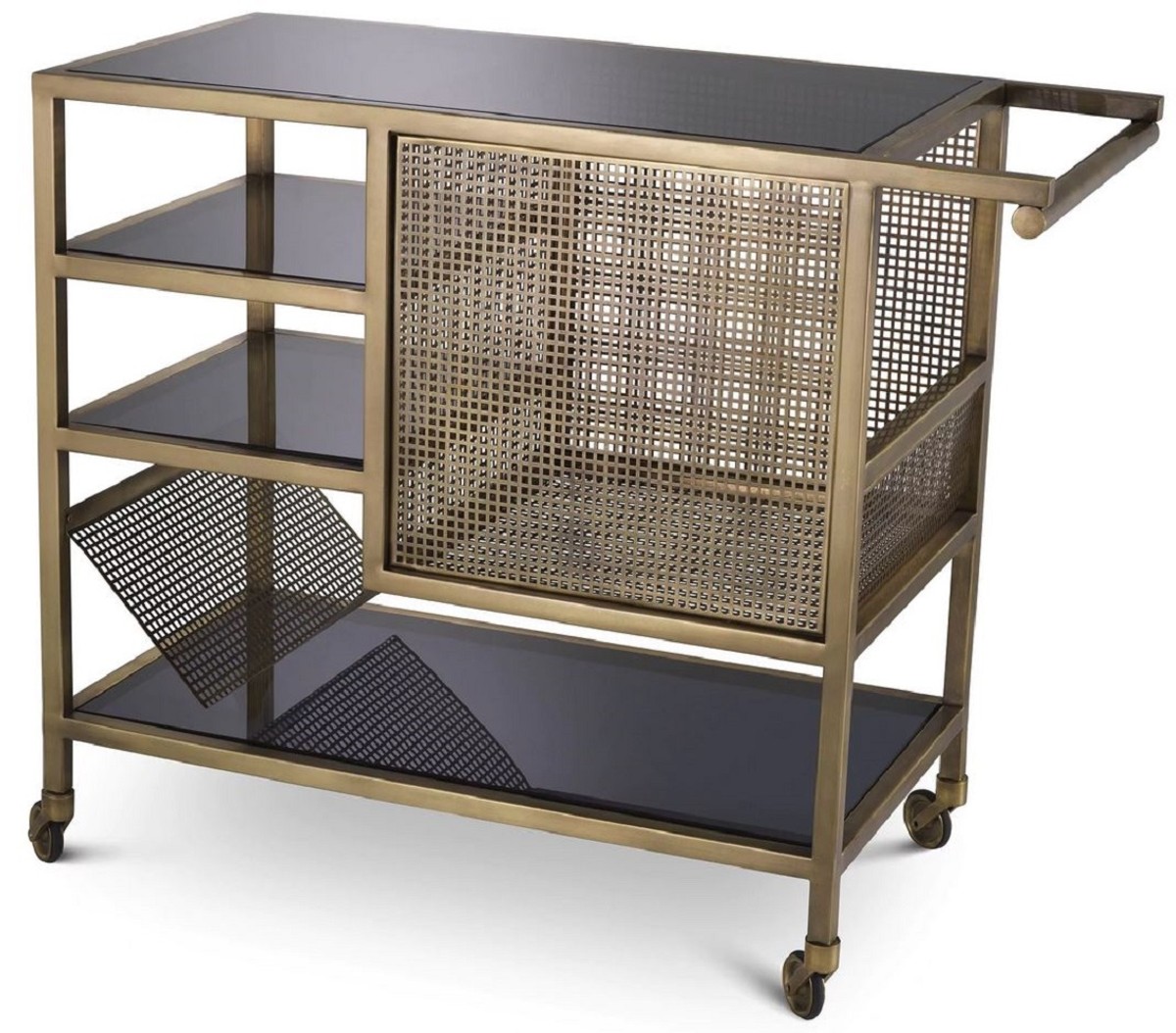 Casa Padrino chariot de service laiton vintage / gris 85 x 40 x H. 71 cm - Chariot de restauration hôtel restaurant - Accessoires gastronomie hôtel restaurant - Meuble de luxe