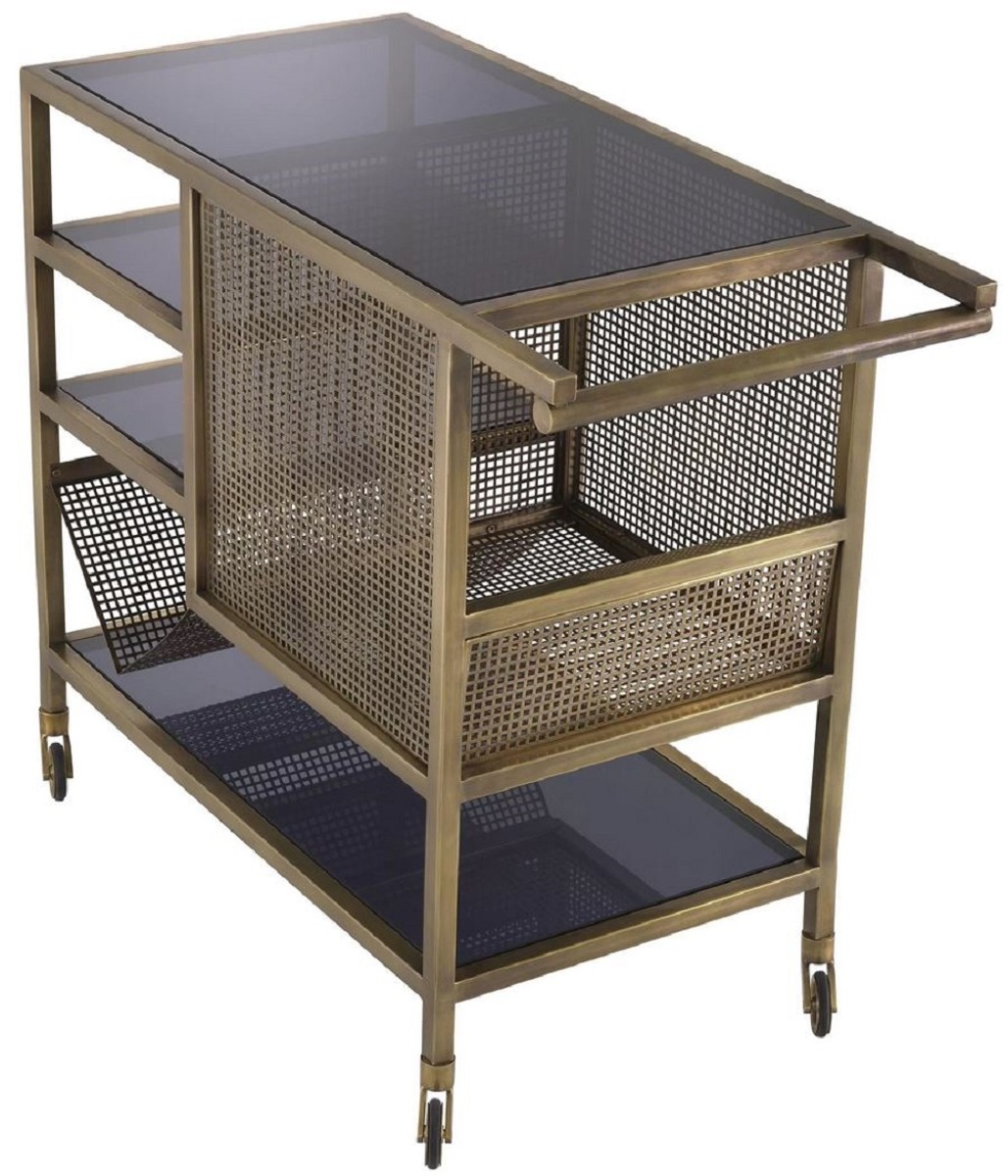 Casa Padrino chariot de service laiton vintage / gris 85 x 40 x H. 71 cm - Chariot de restauration hôtel restaurant - Accessoires gastronomie hôtel restaurant - Meuble de luxe