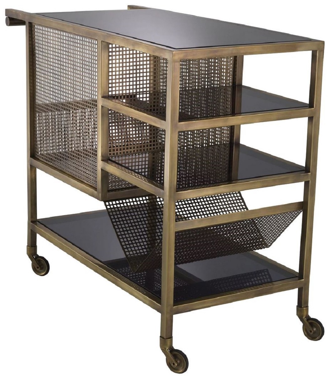 Casa Padrino chariot de service laiton vintage / gris 85 x 40 x H. 71 cm - Chariot de restauration hôtel restaurant - Accessoires gastronomie hôtel restaurant - Meuble de luxe