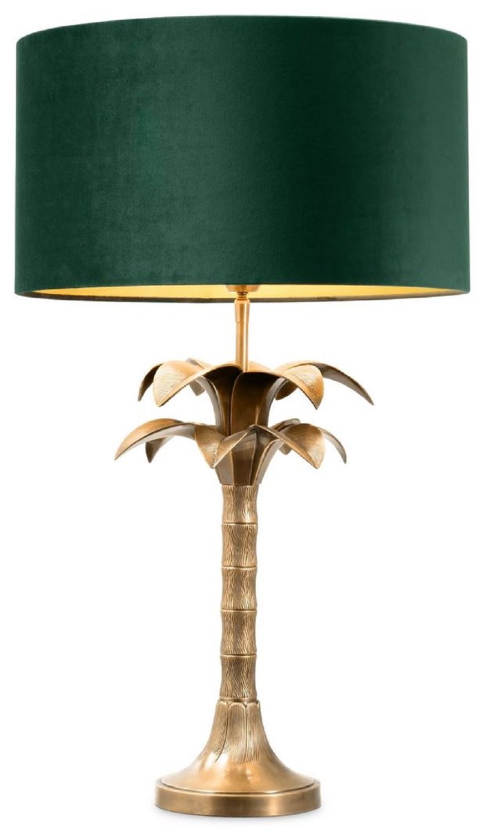 Casa Padrino lampe de table de luxe palmier laiton vintage / vert Ø 45 x H. 76 cm - Lampe de bureau au design palmier - Lampes de table de luxe - Meuble de luxe - Qualité de luxe