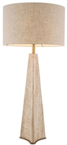 Casa Padrino luxury table lamp beige / antique brass Ø 48 x H. 106.5 cm - Travertine desk lamp with round lampshade - Luxury table lamps - Luxury collection