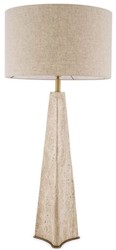 Casa Padrino lámpara de mesa de lujo beige / latón antiguo Ø 48 x A. 106,5 cm - Lámpara de escritorio travertino pantalla redonda - Lámparas de lujo - Colección de lujo