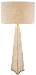 Casa Padrino lámpara de mesa de lujo beige / latón antiguo Ø 48 x A. 106,5 cm - Lámpara de escritorio travertino pantalla redonda - Lámparas de lujo - Colección de lujo