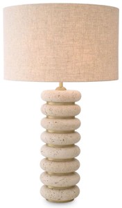 Casa Padrino luxury table lamp beige / antique brass Ø 50 x H. 85 cm - Travertine desk lamp with round lampshade - Luxury table lamps - Luxury collection